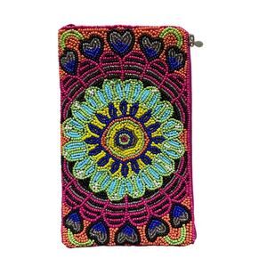 Bamboo trading Company Beaded Clutch 7 x 4.5 inch Side Zipper pocket Festive